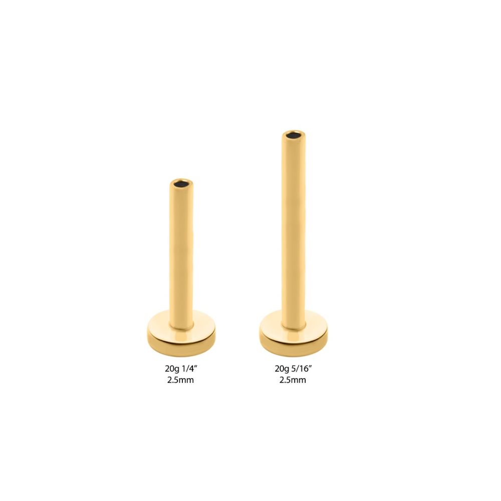 24KT Gold PVD Titanium Threadless Labret with 2.5mm Base