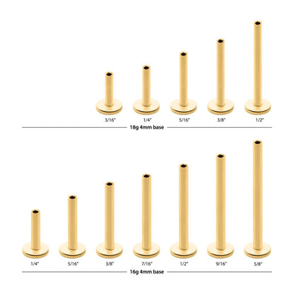 24KT Gold PVD Titanium Threadless Labret with 4mm Base