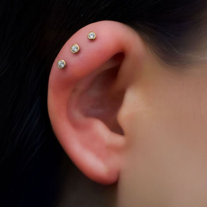 24Kt Gold PVD Titanium Threadless 3mm Bezel  Gem Back Duality Labret (Base Only)