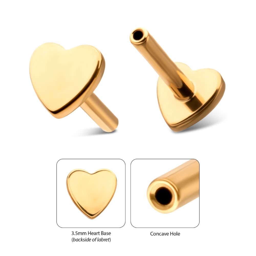 24Kt Gold PVD Titanium Threadless Heart Back Duality Labret (Base Only)