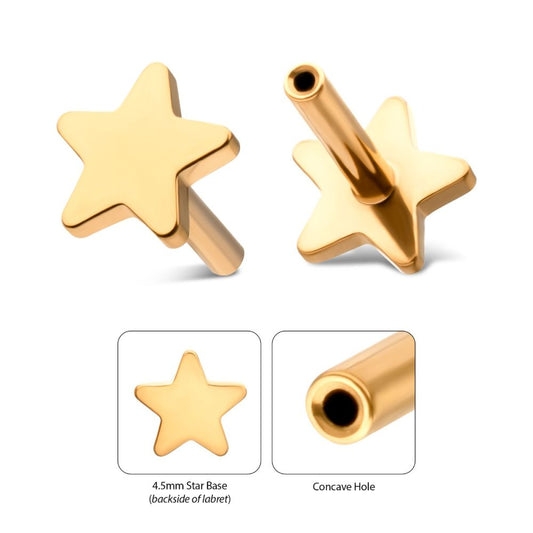 24Kt Gold PVD Titanium Threadless Star Back Duality Labret (Base Only)