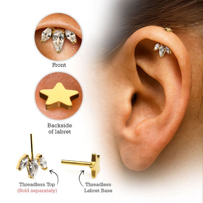 24Kt Gold PVD Titanium Threadless Star Back Duality Labret (Base Only)