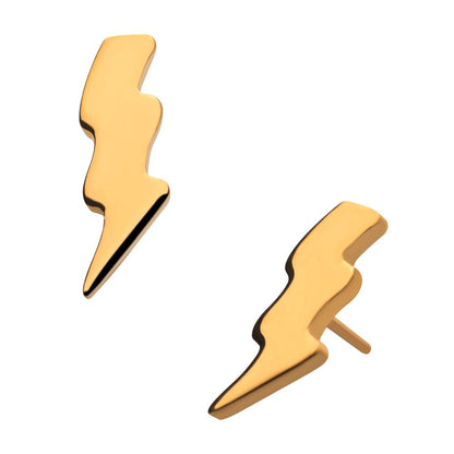 24KT Gold PVD Titanium Threadless with Tall Lightning Bolt Top