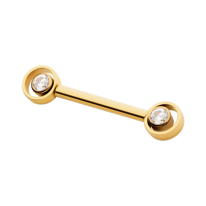 24Kt-Gold PVD Titanium Threadless Bezel Round CZ Orbit Nipple Barbell | Sold by piece