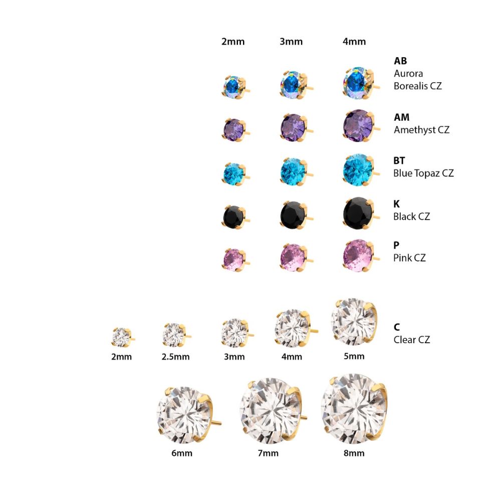 24K Gold PVD Titanium Threadless Top with CZ Gem | Z Edge Piercing