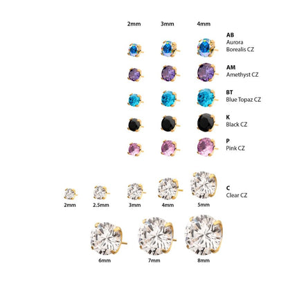 24KT Gold PVD Titanium Threadless with 4-Prong Set CZ Front Facing Top