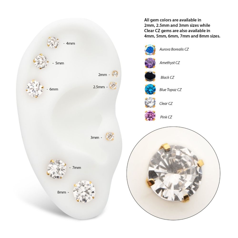 24K Gold PVD Titanium Threadless Top with CZ Gem | Z Edge Piercing