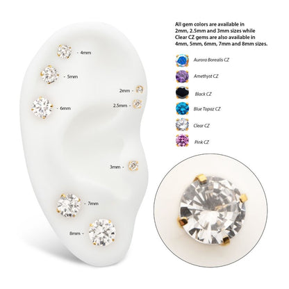 24KT Gold PVD Titanium Threadless with 4-Prong Set CZ Front Facing Top