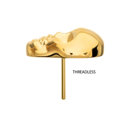 24KT Gold PVD Titanium Threadless 3D Skull Head Top