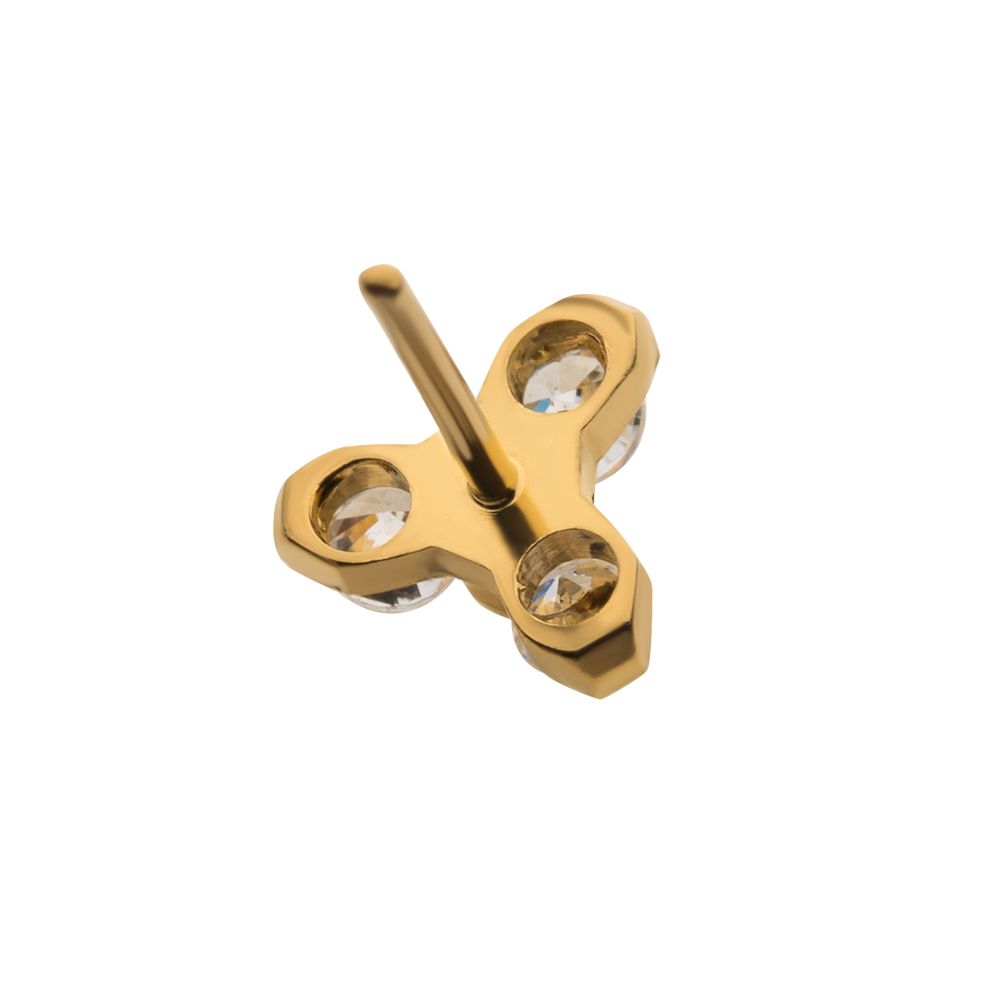 24Kt Gold PVD Titanium Threadless Pronged Round CZ Trinity Top