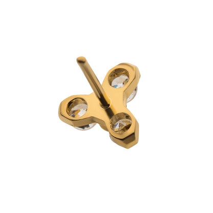 24Kt Gold PVD Titanium Threadless Pronged Round CZ Trinity Top
