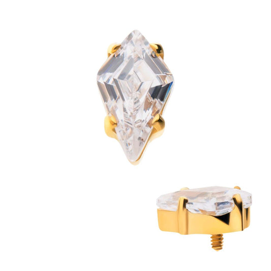 24Kt Gold PVD Titanium Internally Threaded Prong Set Kite Shaped CZ Top