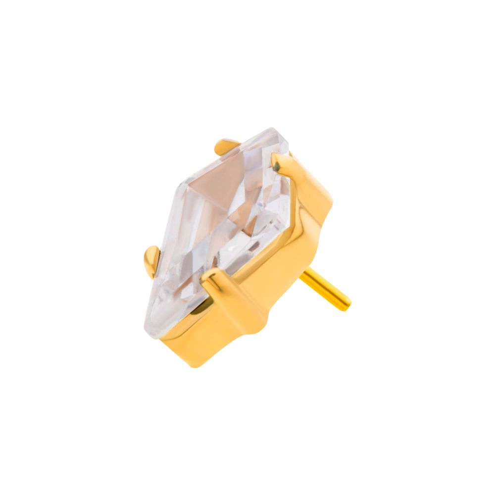 24Kt-Gold PVD Titanium Threadless Prong Set Kite Shaped CZ Top