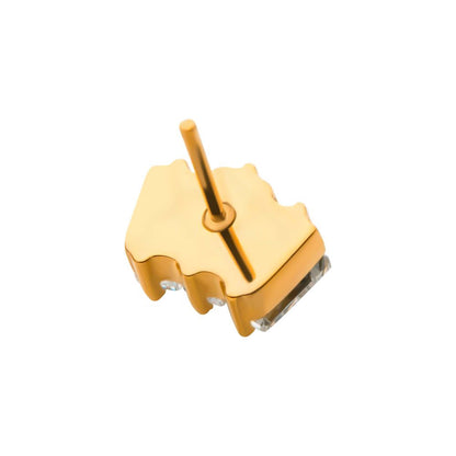24Kt Gold PVD Titanium Threadless Prong Set Baguette CZ 3-Cluster Top