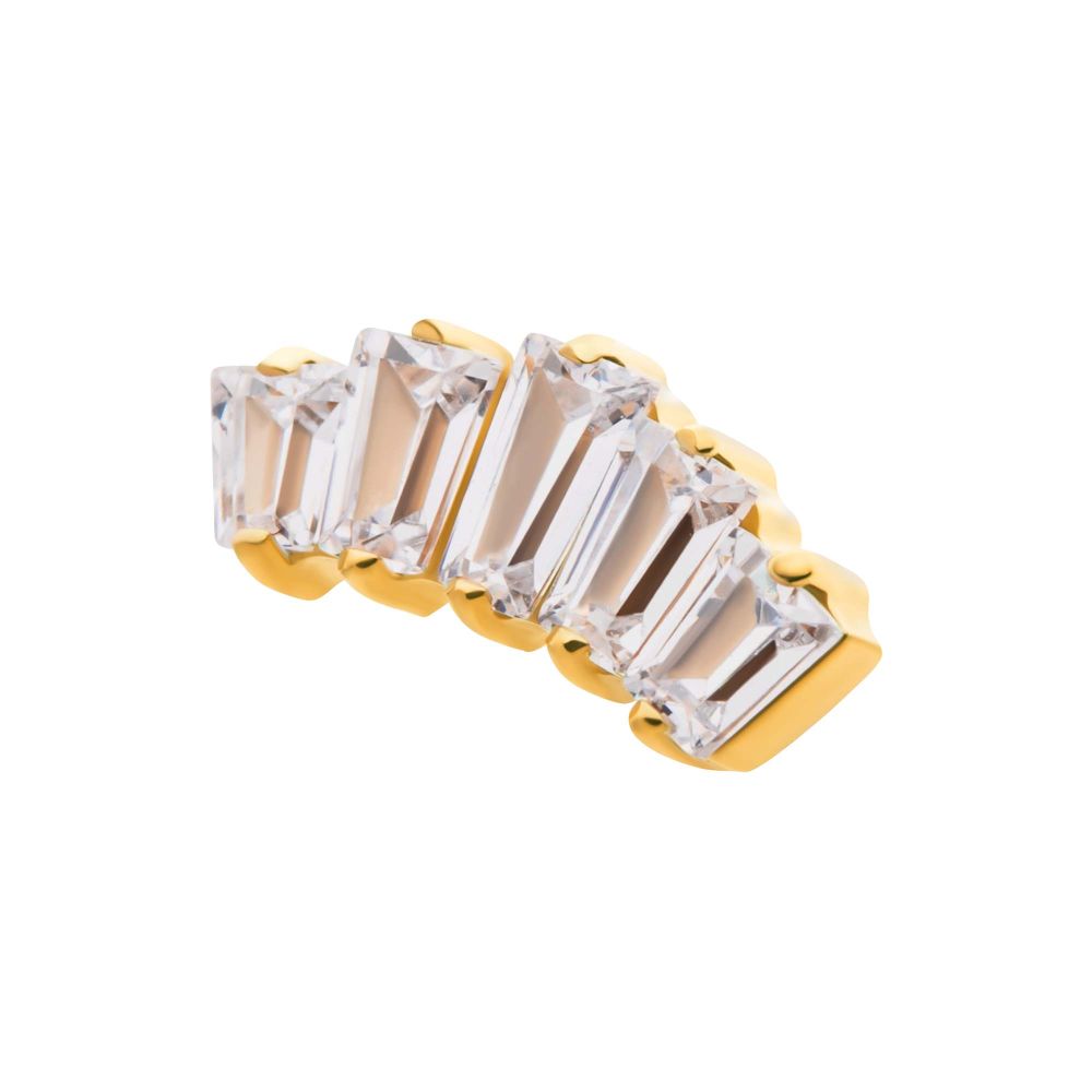 24Kt Gold PVD Titanium Threadless Prong Set Baguette CZ 5-Cluster Top
