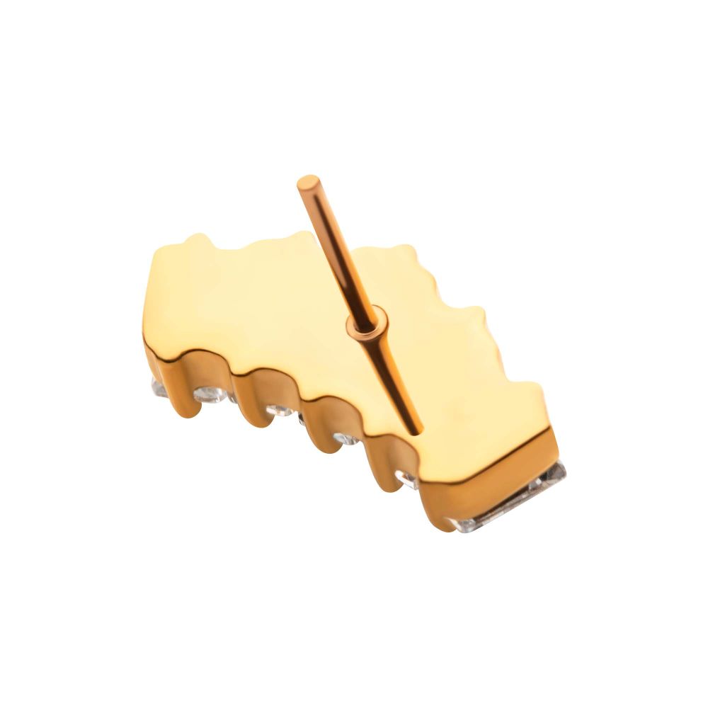 24Kt Gold PVD Titanium Threadless Prong Set Baguette CZ 5-Cluster Top