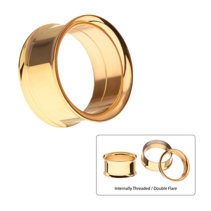 24Kt Gold PVD Titanium Internally Threaded Double Flare Basic Tunnel | Sold by piece