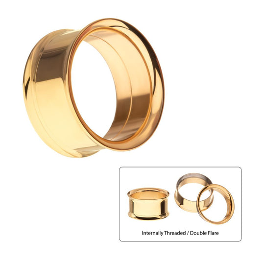 24Kt Gold PVD Titanium Internally Threaded Double Flare Basic Tunnel | Sold by piece