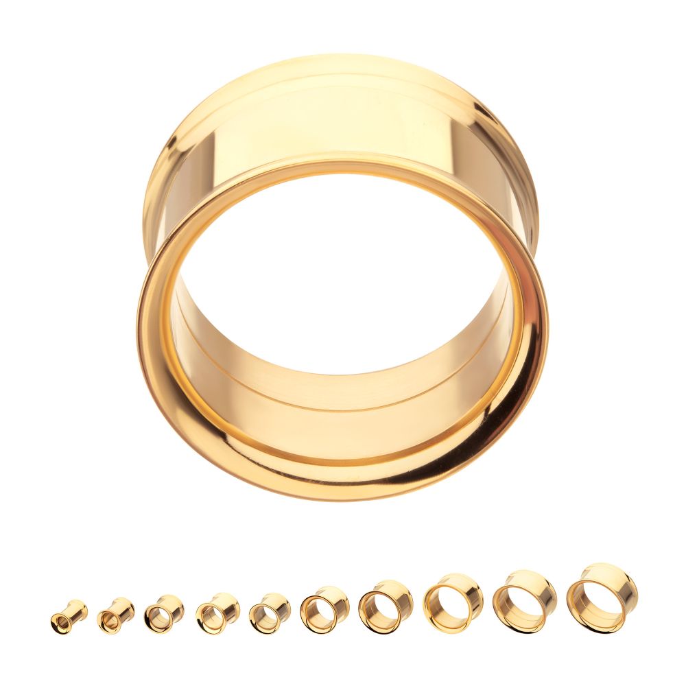 24Kt Gold PVD Titanium Internally Threaded Double Flare Basic Tunnel | Sold by piece