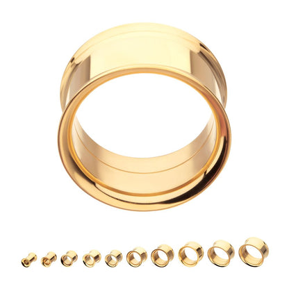 24Kt Gold PVD Titanium Internally Threaded Double Flare Basic Tunnel | Sold by piece