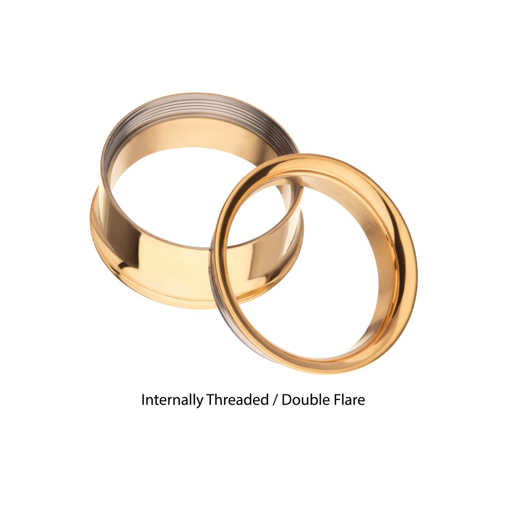 24Kt Gold PVD Titanium Internally Threaded Double Flare Basic Tunnel | Sold by piece
