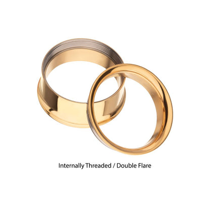 24Kt Gold PVD Titanium Internally Threaded Double Flare Basic Tunnel | Sold by piece