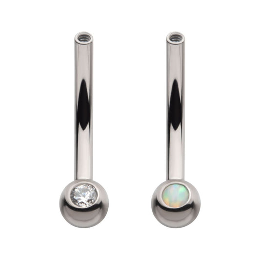 Titanium Internally Threaded with Bezel Set CZ/Opal Fixed Ball Bottom Curved Barbell