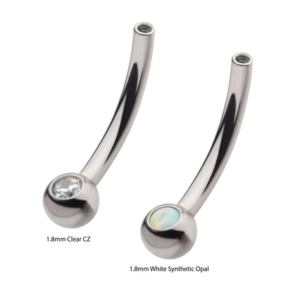 Titanium Internally Threaded with Bezel Set CZ/Opal Fixed Ball Bottom Curved Barbell
