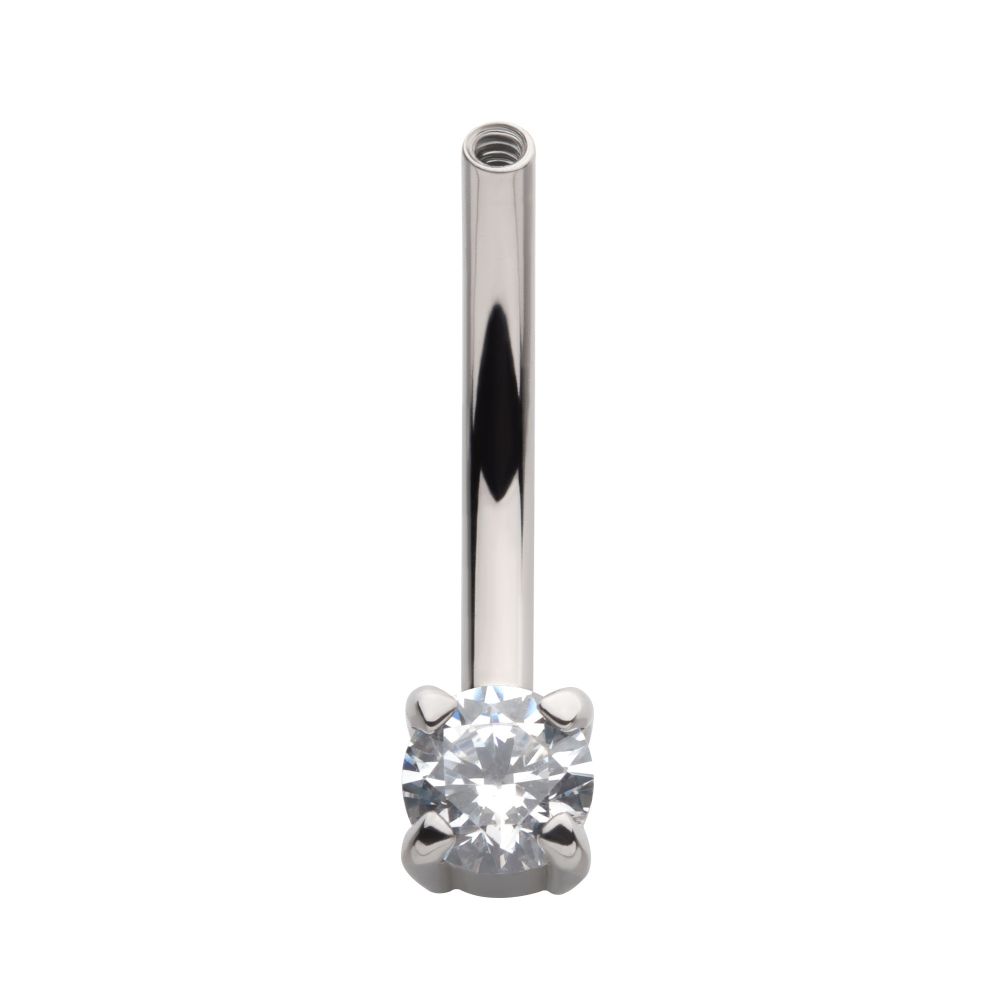 Titanium Internally Threaded with Prong Set CZ Fixed Bottom Curved Barbell