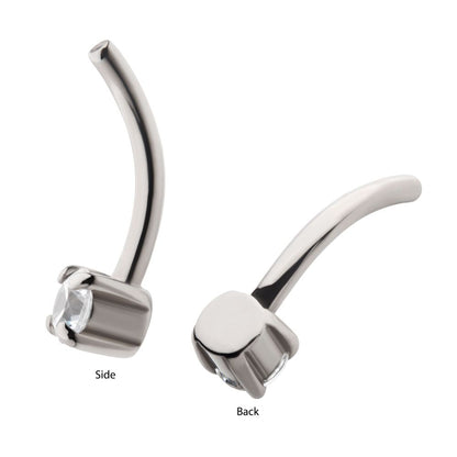 Titanium Internally Threaded with Prong Set CZ Fixed Bottom Curved Barbell
