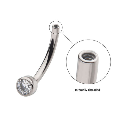 Titanium Internally Threaded with Bezel Set CZ Fixed Disc Curved Barbell