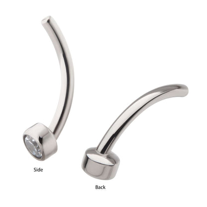 Titanium Internally Threaded with Bezel Set CZ Fixed Disc Curved Barbell