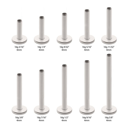 Titanium Internally Threaded Micro Labret Pin with 4mm Base