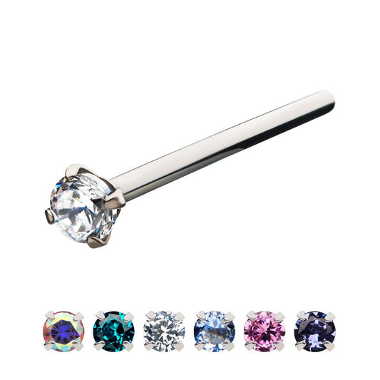 Titanium 4-Prong Set Gem Nose Pin