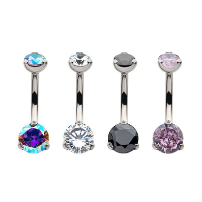 Titanium Internally Threaded with Prong Set Round AAA CZ Fixed Navel