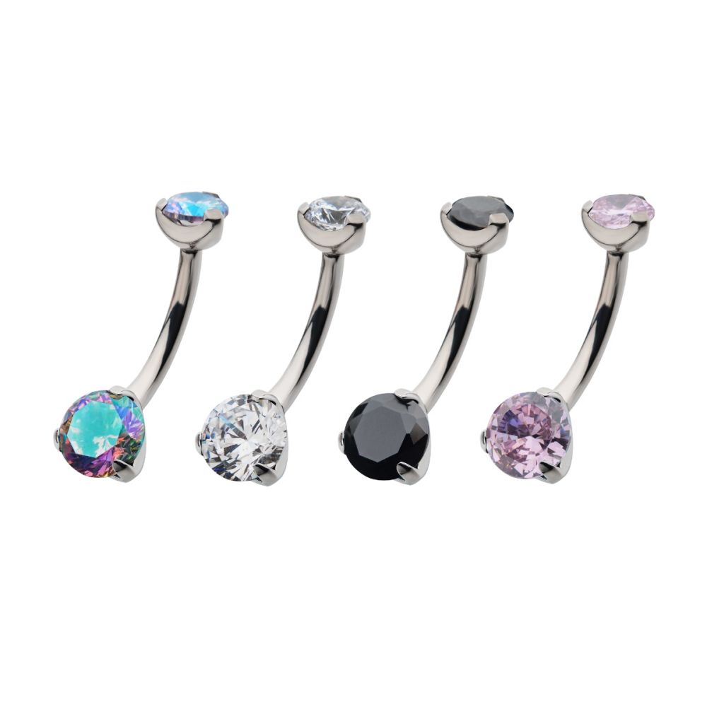 Titanium Internally Threaded with Prong Set Round AAA CZ Fixed Navel