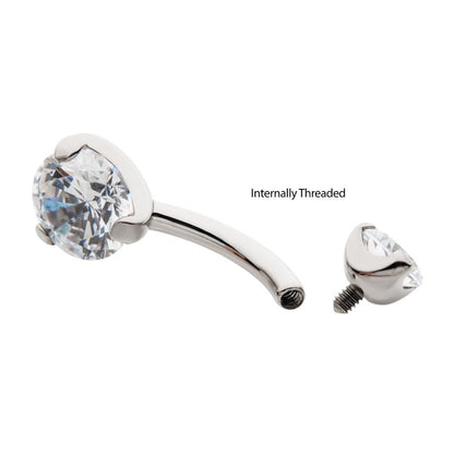 Titanium Internally Threaded with Prong Set Round AAA CZ Fixed Navel