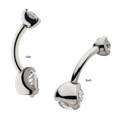 Titanium Internally Threaded with Prong Set Round AAA CZ Fixed Navel