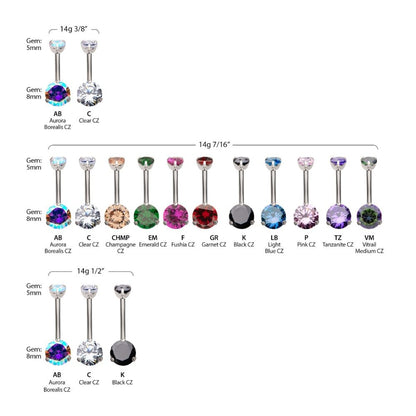 Titanium Internally Threaded Double 3-Prong Round Gem Fixed Bottom Navel