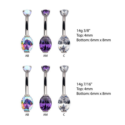 Titanium Internally Threaded Double Gem with Prong Set Oval Fixed Bottom Navel