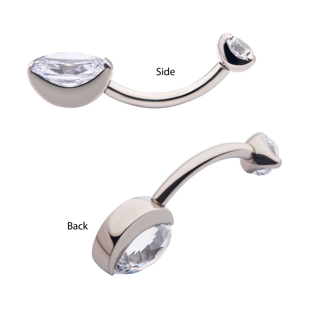 Titanium Internally Threaded Double Gem with Prong Set Oval Fixed Bottom Navel