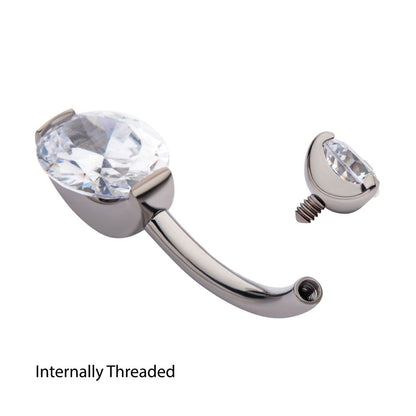 Titanium Internally Threaded Double Gem with Prong Set Oval Fixed Bottom Navel