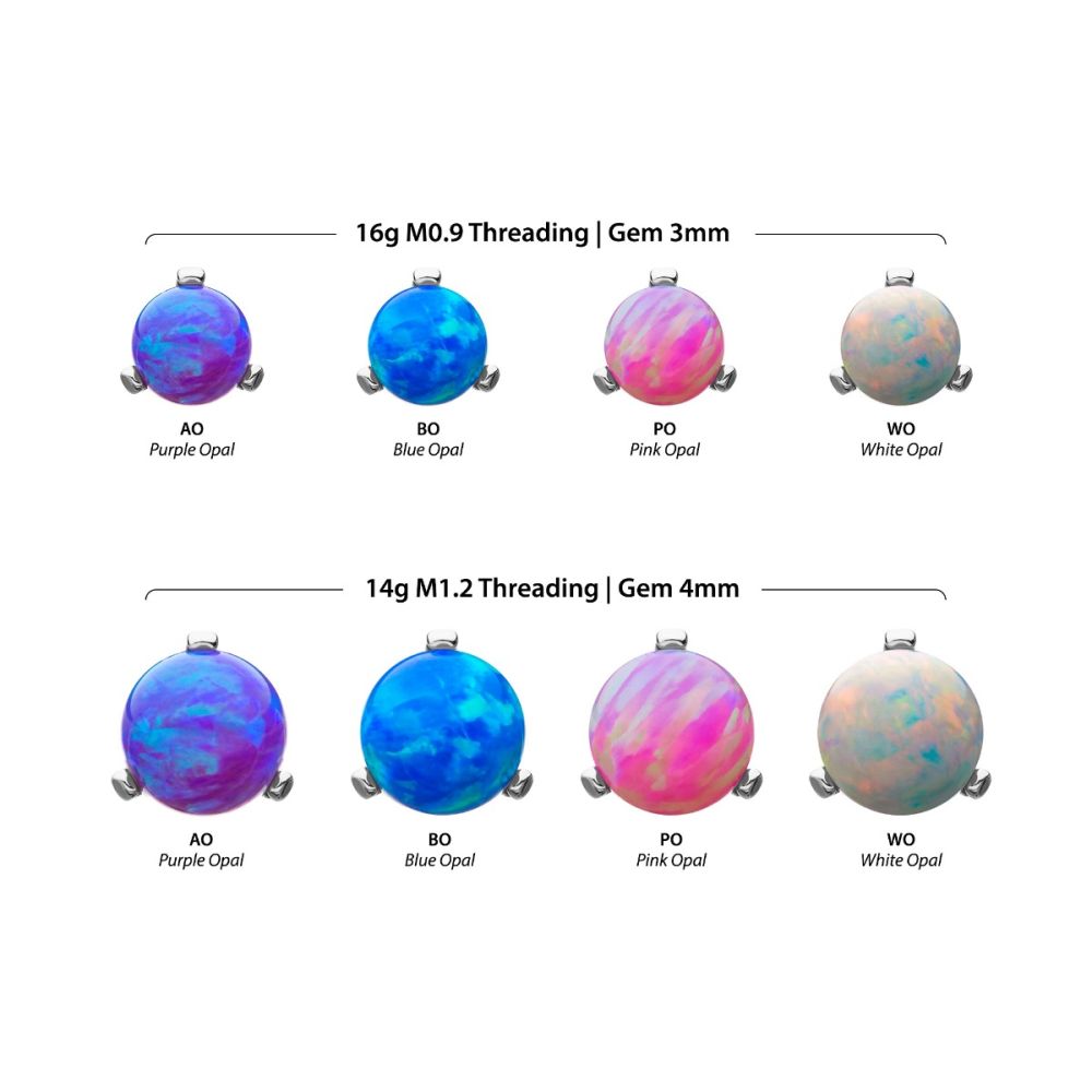 Titanium Internally Threaded 3-Prong Set Synthetic Opal Top