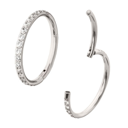 Platinum PVD Titanium 1mm CNC Set Full Clear CZ Eternity Gem Side Facing Hinged Segment Clicker