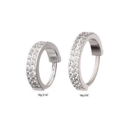 Platinum PVD Titanium Double Row 1mm Prong Set Gem Side Facing Huggie Hinged Segment Clicker