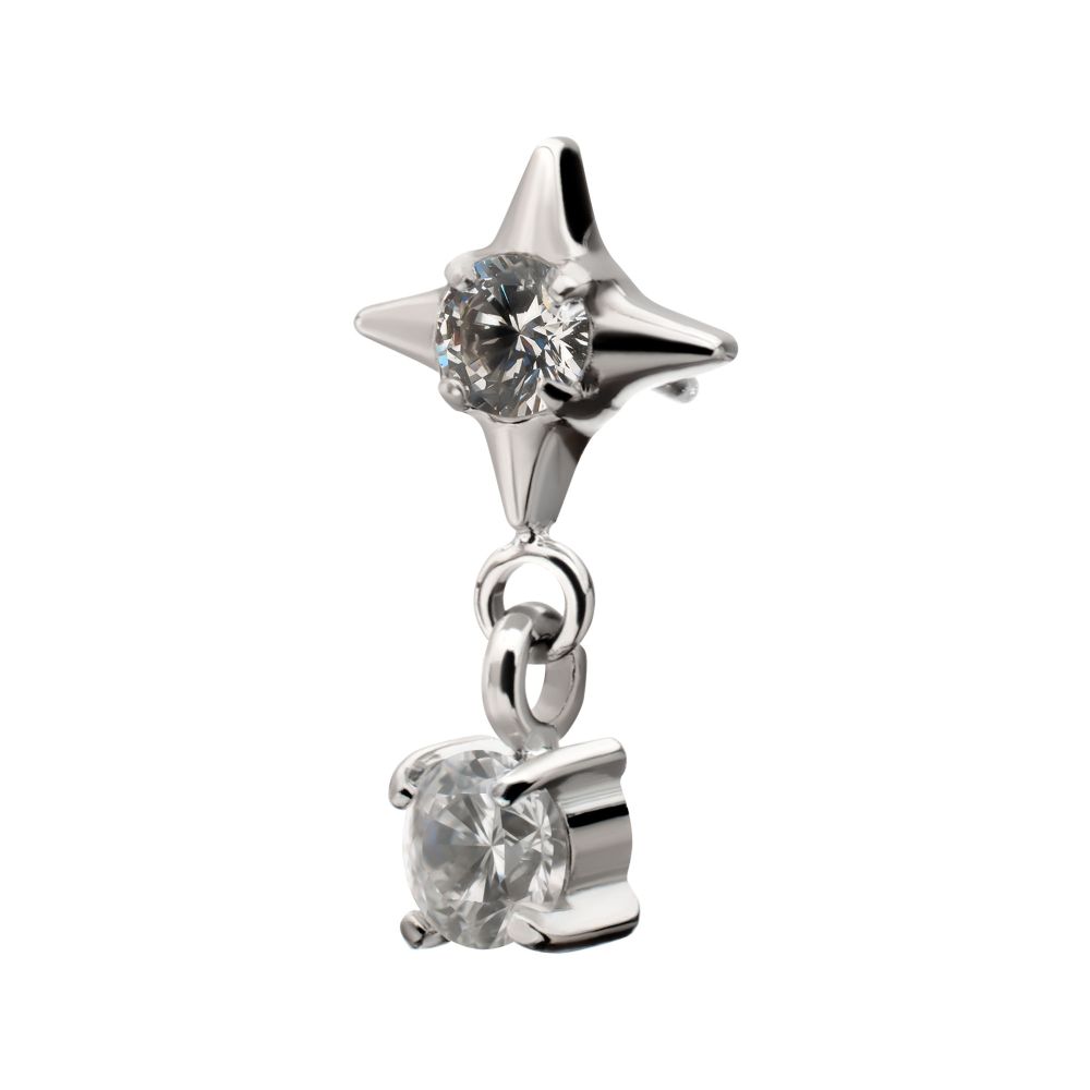 Platinum PVD Titanium Threadless Celestial Star Top with Prong Set CZ Gem Dangle