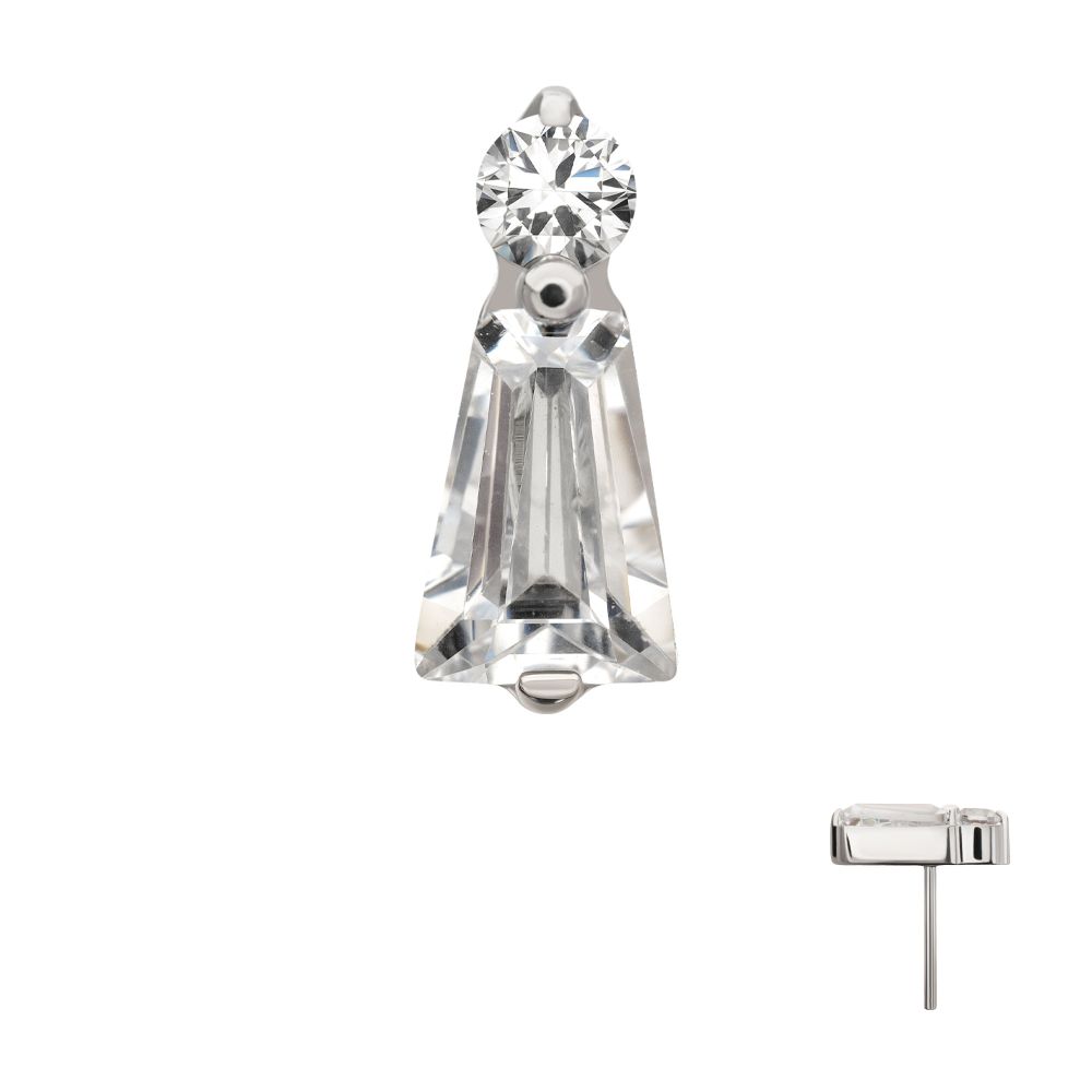 Platinum PVD Titanium Threadless Prong Set Round & Baguette CZ Gem Top