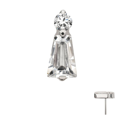 Platinum PVD Titanium Threadless Prong Set Round & Baguette CZ Gem Top