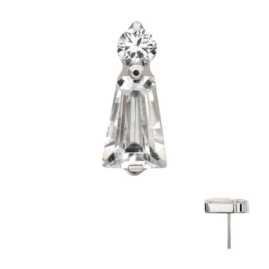 Platinum PVD Titanium Threadless Prong Set Round & Baguette CZ Gem Top