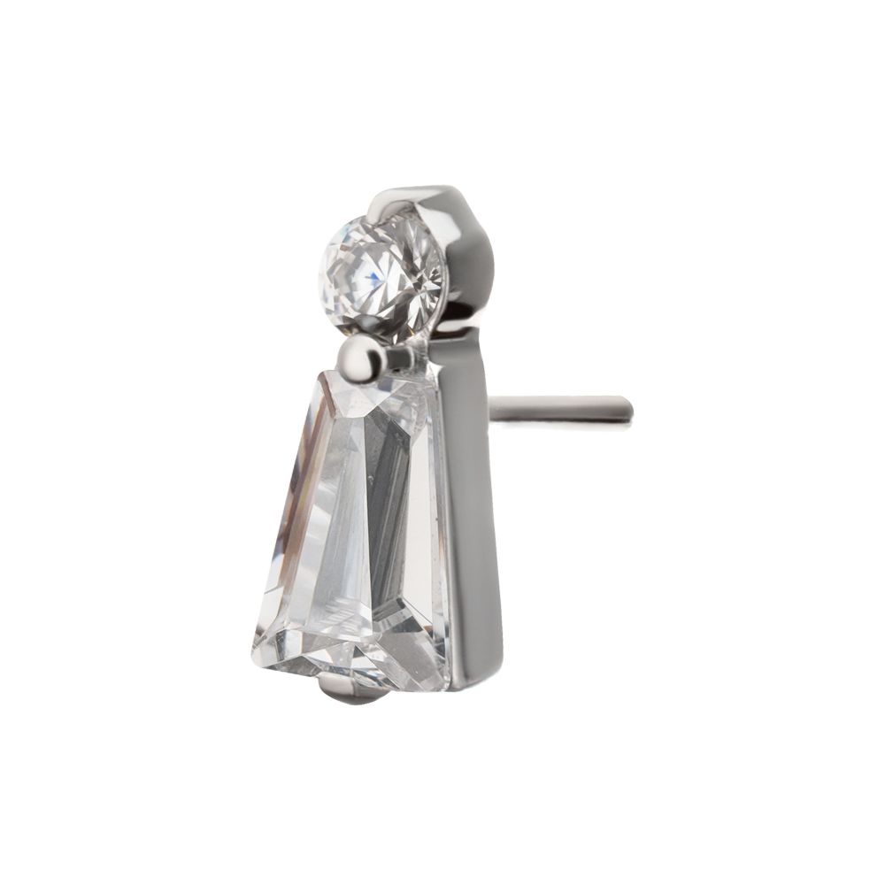 Platinum PVD Titanium Threadless Prong Set Round & Baguette CZ Gem Top